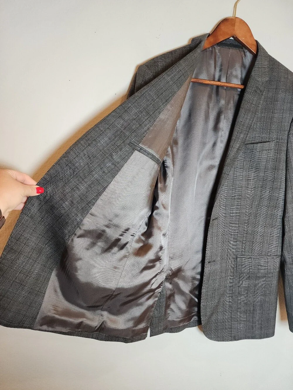 The Kooples 100% Wool Blazer Jacket Grey Black Blue Plaid IT 50 US 40 Medium
